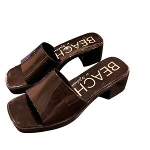 Beach by Matisse Shiny Black Block Heel Slide Sandals size 9